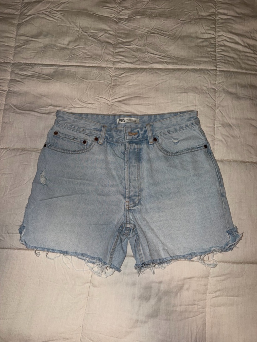 Zara Light Blue Distressed Denim Cutoff Shorts